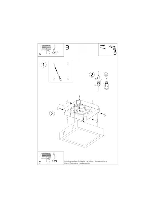 Sollux Riza Ceiling Mount Light 33cm Gray with Integrated LED made of Cement