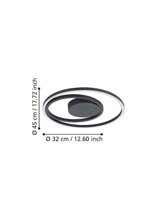 Eglo Calagrano Smart Ceiling Mount Light 45cm Black with Integrated LED and Remote Control