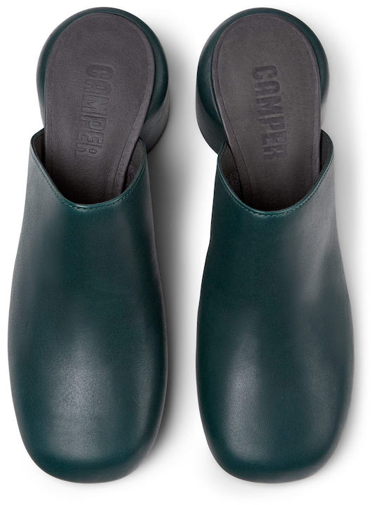 Camper Chunky Heel Leather Mules Green