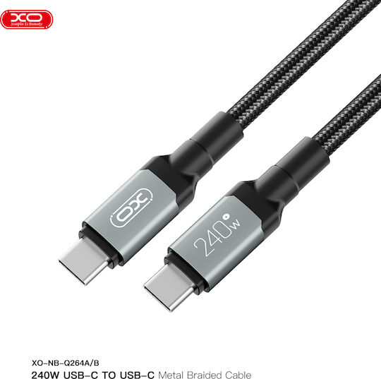 XO USB 2.0 Кабел USB-C Мъжки - USB-C 240W Захранване PD Черен 2м 16.005.0315