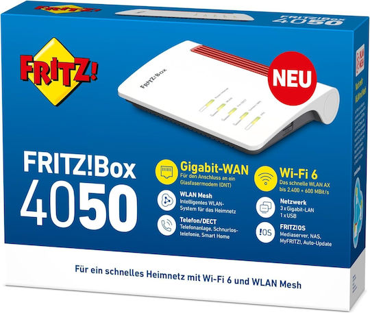 AVM FRITZ!Box 4050 Ασύρματο Router Wi‑Fi 6 με 3 Θύρες Gigabit