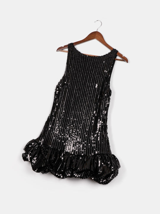 Mini Balloon Sequin Shorts Dress Black Black