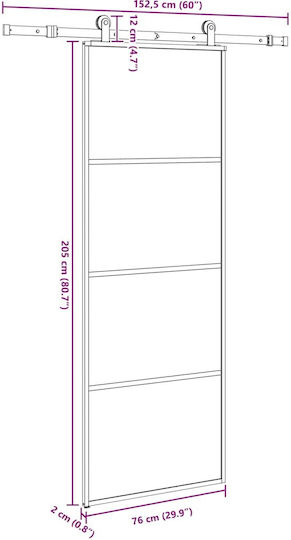 Mecanism ușă glisantă Vidaxl 76x205 cm Sticlă ESG & Aluminiu Negru