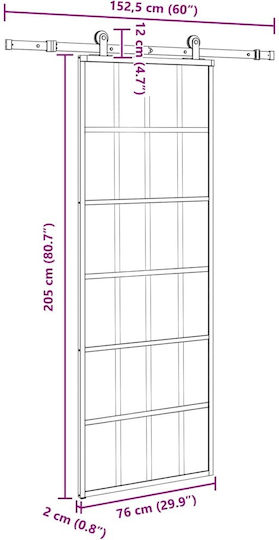 Vidaxl Sliding Door Mechanism 76x205 cm Glass ESG & Aluminum Black