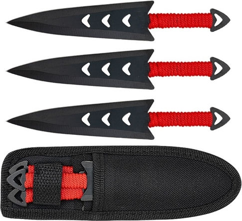 Set Drei Wurfmesser Scheide Inklusive Rot 16,5 cm