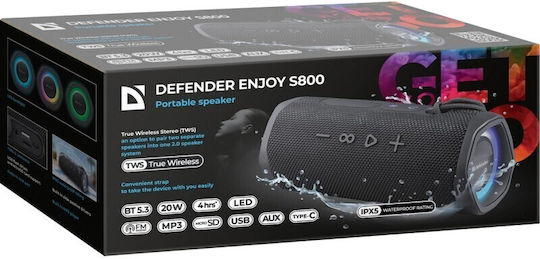 Defender Enjoy S800 Ηχείο Bluetooth 20W με Ραδιόφωνο και Διάρκεια Μπαταρίας έως 6.5 ώρες Μαύρο