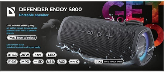 Defender Enjoy S800 Ηχείο Bluetooth 20W με Ραδιόφωνο και Διάρκεια Μπαταρίας έως 6.5 ώρες Μαύρο