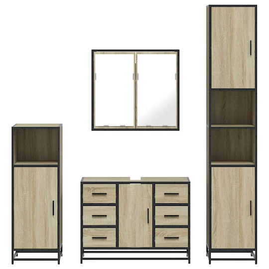 vidaXL Πάγκος με Νιπτήρα & Καθρέπτη Μ80xΒ60xΥ33cm Sonoma Δρυς