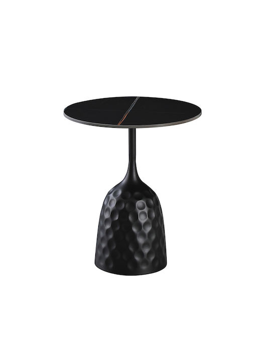 Round Side Table Volcano Metal Black Marble L50xW50xH61cm.