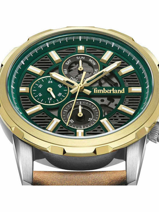 Timberland Hampton Harbour Herrenuhr 46mm Chronograph Batterie mit Braun Lederarmband