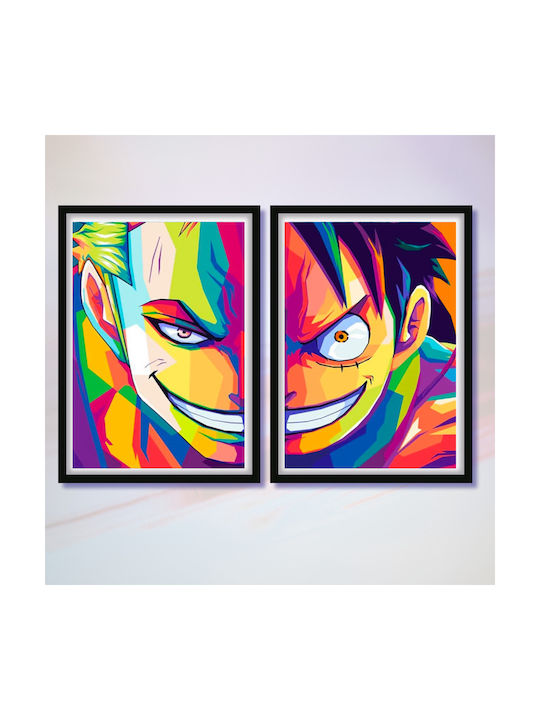 Poster One Piece Zoro An040a 40cm X 50cm Ramă din Lemn Negru