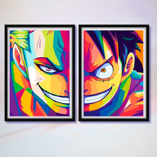 Poster One Piece Zoro An040a 40cm X 50cm Ramă din Lemn Negru