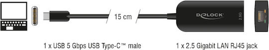 DeLock 66046 USB-C Αντάπτορας Δικτύου για Ενσύρματη σύνδεση Ethernet