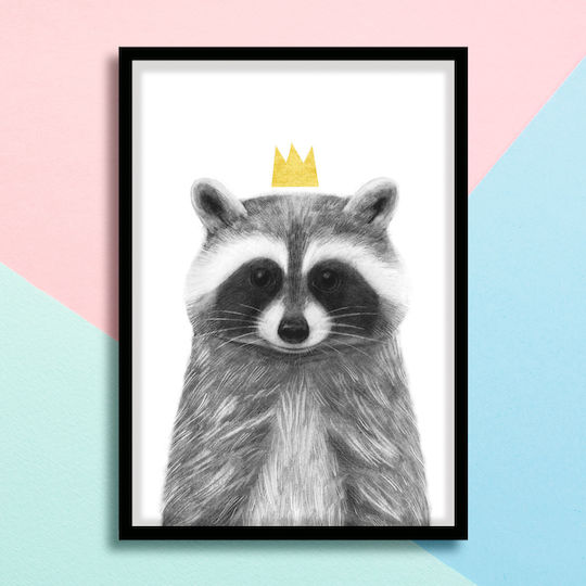 Παιδικό Κάδρο Queen Racoon με Λευκή Κορνίζα από Πλαστικό 21x30εκ.