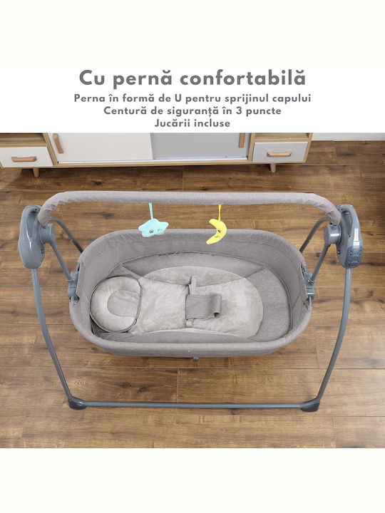 Leagăn-Parc cu Saltea și Roți Gri