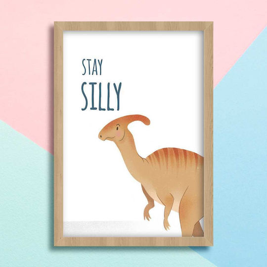 Παιδικό Κάδρο Με Δεινόσαυρο Stay Silly με Μαύρη Κορνίζα από Ξύλο 21x30εκ.