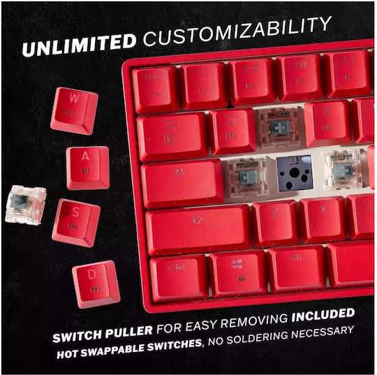 HK Gaming GK61 RGB Gaming Μηχανικό Πληκτρολόγιο 60% με Gateron Brown διακόπτες και RGB φωτισμό (Αγγλικό US) Κόκκινο