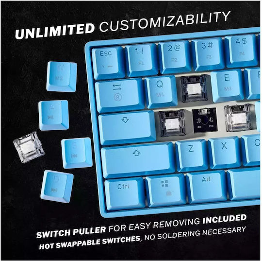 HK Gaming GK61 RGB Gaming Tastatură Mecanică 60% cu Gateron Brown comutatoare și iluminare RGB (Engleză US) Albastru