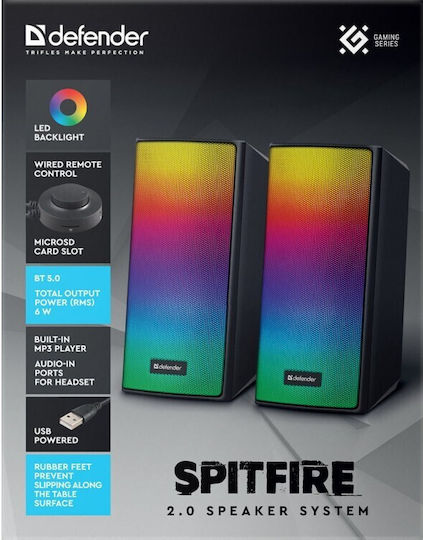 Defender 65047 Ηχεία Υπολογιστή 2.0 με RGB Φωτισμό και Bluetooth Ισχύος 6W σε Μαύρο Χρώμα