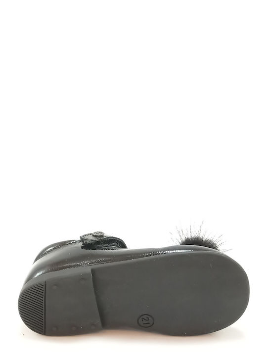 Kids Anatomic Leather Ballerinas with Hoop & Loop Closure Black