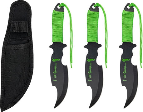 Set Drei Wurfmesser Grün 19 cm Stahlgehäuse Inklusive
