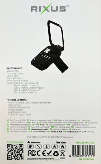 Rixus Редовна USB към Lightning / Type-C / micro USB Кабел Черен