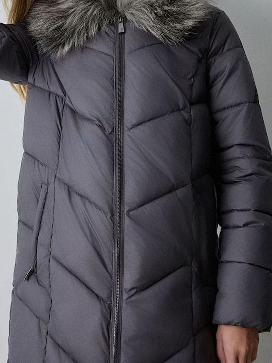 Lang Damen Puffer Jacke für Winter Dark Gray