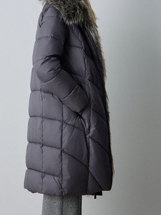 Lang Damen Puffer Jacke für Winter Dark Gray