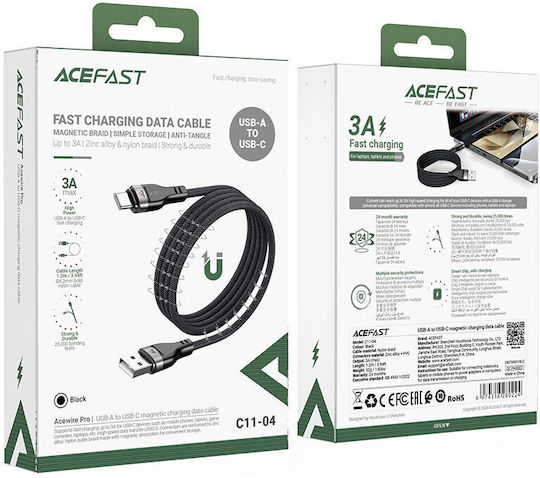Hoco Magnetic / Braided USB 2.0 Cable USB-C male - USB-A 18W Black 1.2m (C11-04)