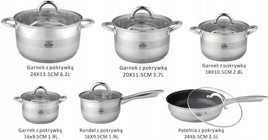 Zilner Cookware Set Made of Stainless Steel with Non-Stick Coating 12 Pieces