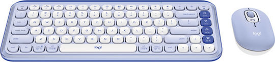 Logitech Pop Icon Безжично Комплект клавиатура и мишка Международен английски Лилав