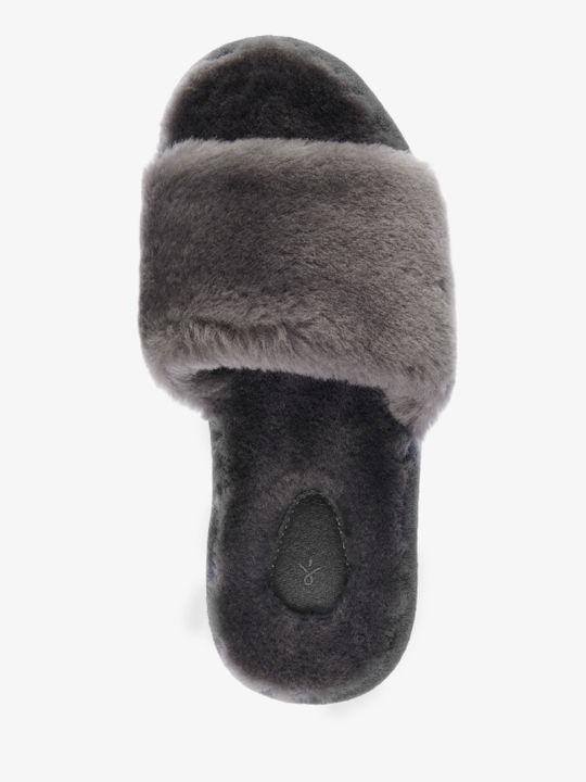 Geschlossene Lederne Damen Hausschuhe Gray