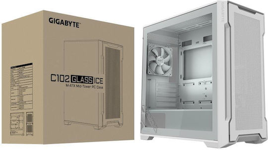 Gigabyte GB-C102GI Gaming Midi Tower Computer Case with Side Window and RGB Lighting White
