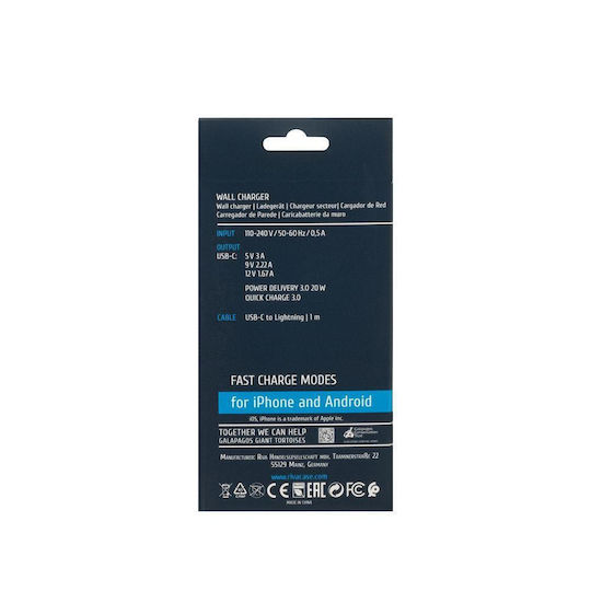 Rivacase Charger with USB-C Port and Cable USB-C - Lightning 20W Power Delivery Whites (PS4101)