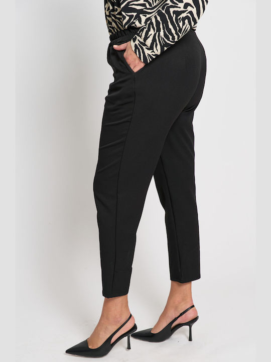 Women's Fabric Trousers with Elastic Carrot Fit Black
