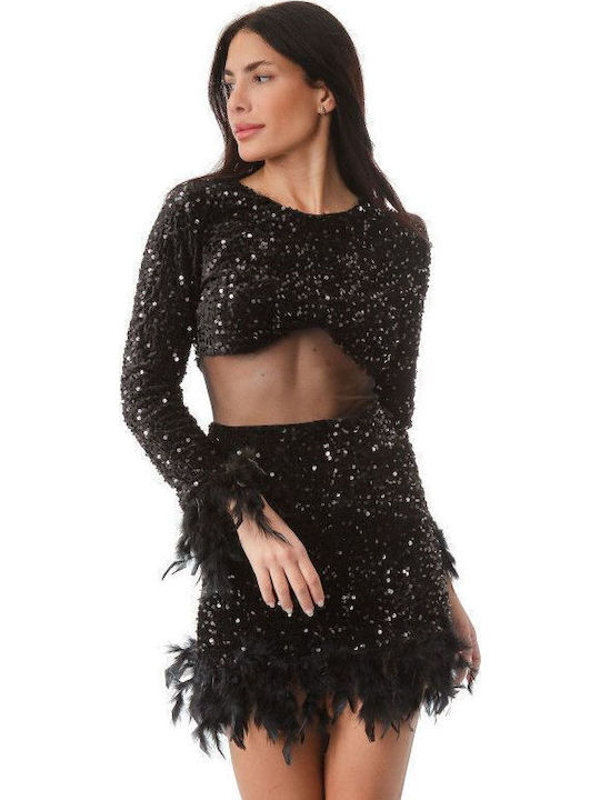 Mini Abendkleid Samt mit Transparenz Black
