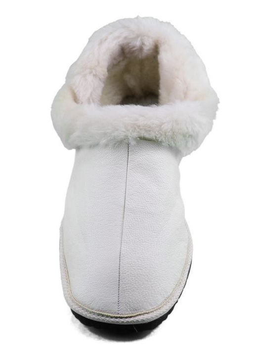 Closed Leather Women's Slippers in White color