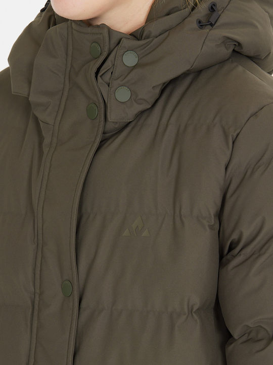 Lang Damen Puffer Jacke Winddicht Black Ink