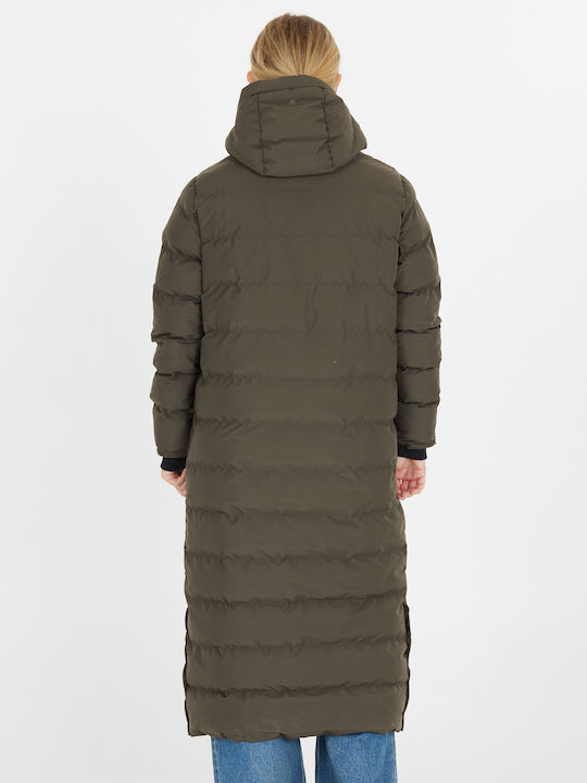Lang Damen Puffer Jacke Winddicht Black Ink