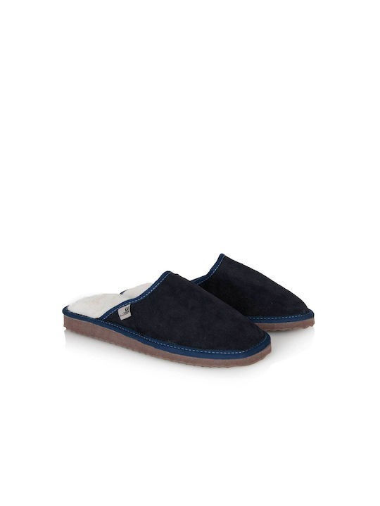 Men's Slippers with Fur Blue