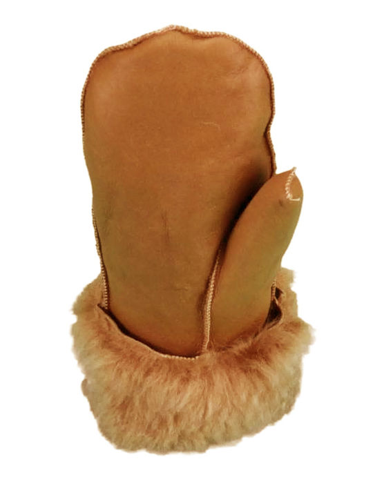 Unisex Leather Gloves with Fur Tabac Brownc Brown