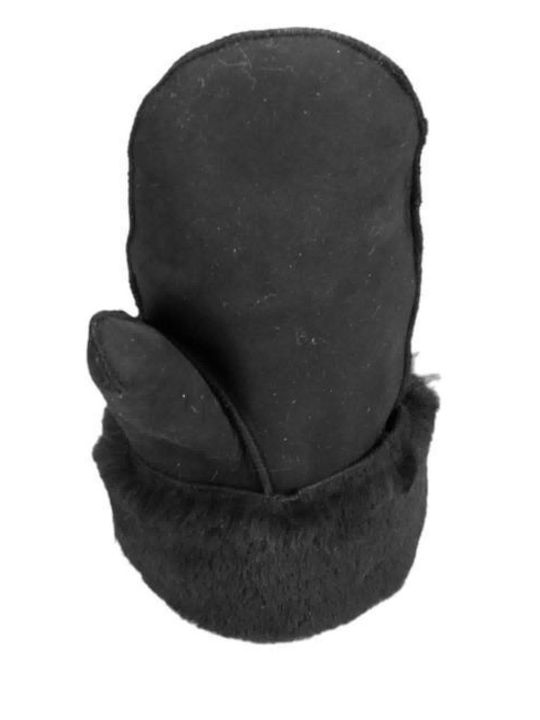 Unisex Leather Gloves with Fur Black