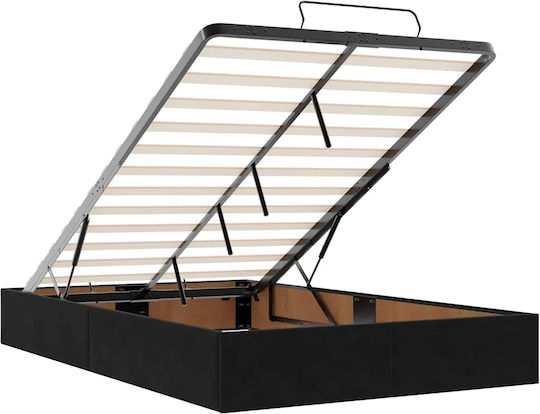 Semi-Double Bed Upholstered with Black Fabric with Storage Space Slats & Mattress 120x190cm