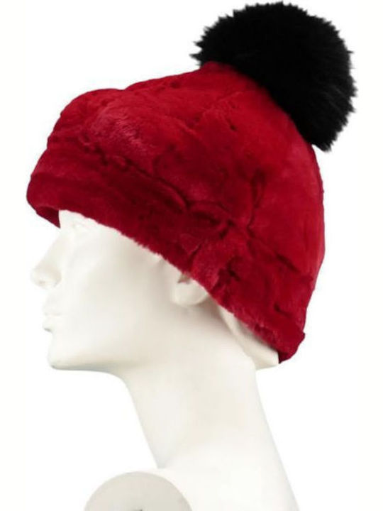 Pom Pom Beanie Unisex Σκούφος Πλεκτός σε Κόκκινο χρώμα