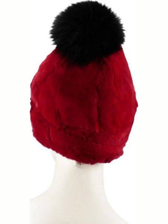 Pom Pom Beanie Unisex Σκούφος Πλεκτός σε Κόκκινο χρώμα