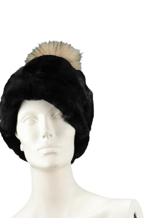 Pom Pom Beanie Unisex Σκούφος Πλεκτός σε Μαύρο χρώμα