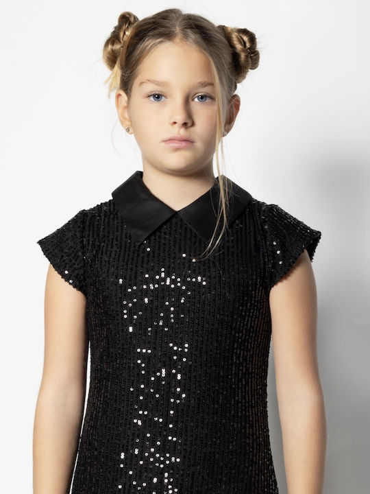 Children's Dress Short Sleeve with Sequins Black