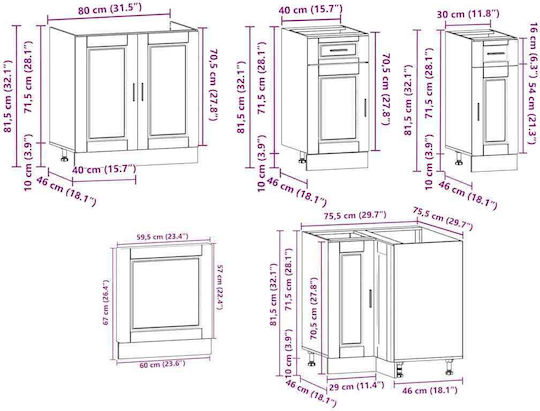 Set de dulapuri de bucătărie Vidaxl 11 piese Porto lemn compozit