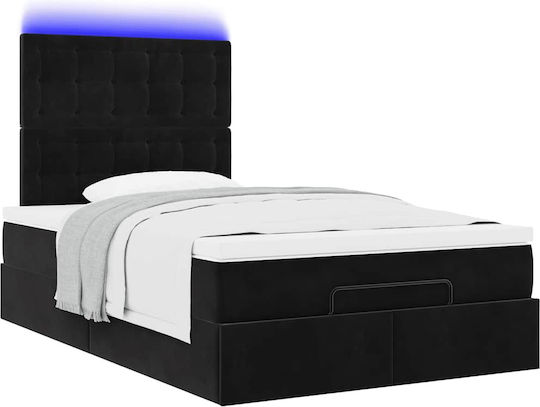 Ottoman Bed Semi-Double Upholstered with Black Fabric with Storage Space Slats & Mattress 120x190cm