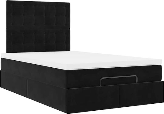 Ottoman Bed Semi-Double Upholstered with Black Fabric with Storage Space Slats & Mattress 120x190cm